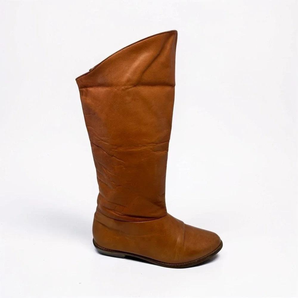Vintage 70s Thom McAn Womens Tall Brown Leather Campus Slouch Boots US 8.5